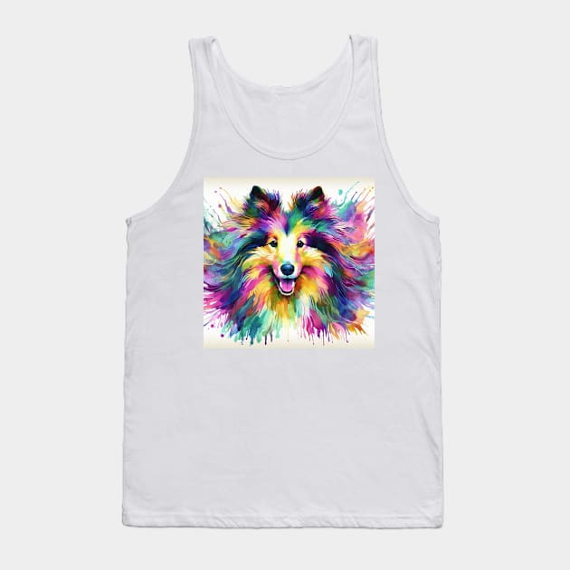 Abstract painting of a Sheltie Dog Tank Top by WelshDesigns